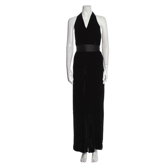 Alice and Olivia Cyprus Halter Neck Velvet Jumpsuit - Picture 2 of 9